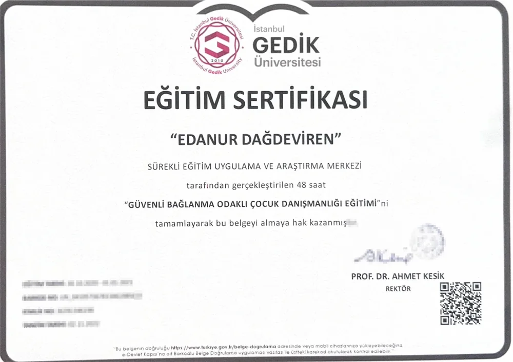 Güvenli Bağlanma Odaklı Çocuk Danışmanlığı sertifikası — İstanbul Gedik Üniversitesi
